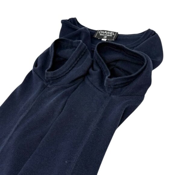 CHANEL Vintage CC Mark Logo Knit T-shirt Top Short Sleeve #38 Dark Blue [106343] - Picture 8 of 11